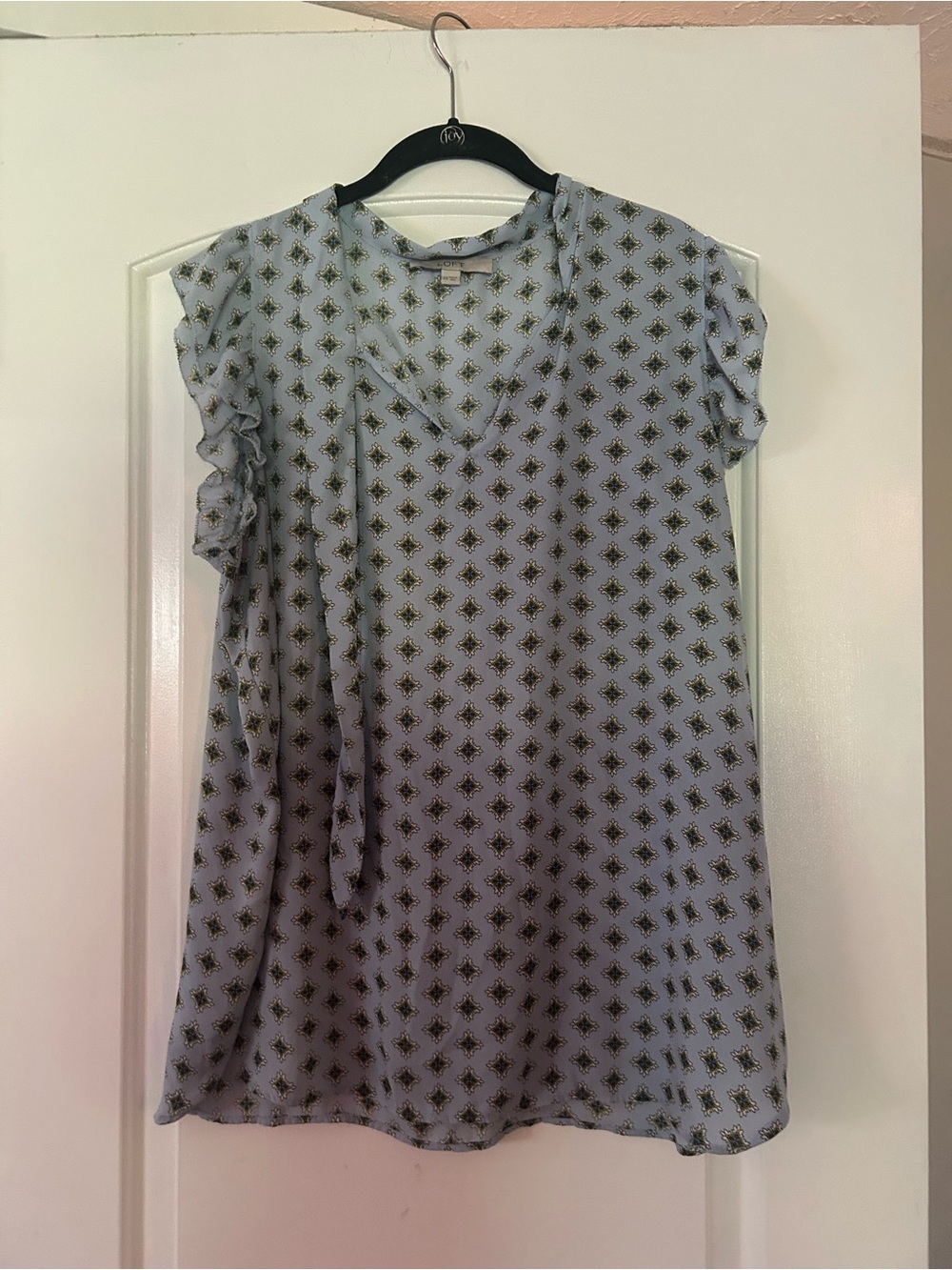 LOFT Pale Blue Printed Short Sleeve Tunic with V-Neck